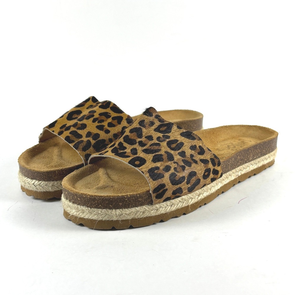 Yokono Leopard Print Hair Calf Platform Espadrille Slide Sandals Women 7.5‎